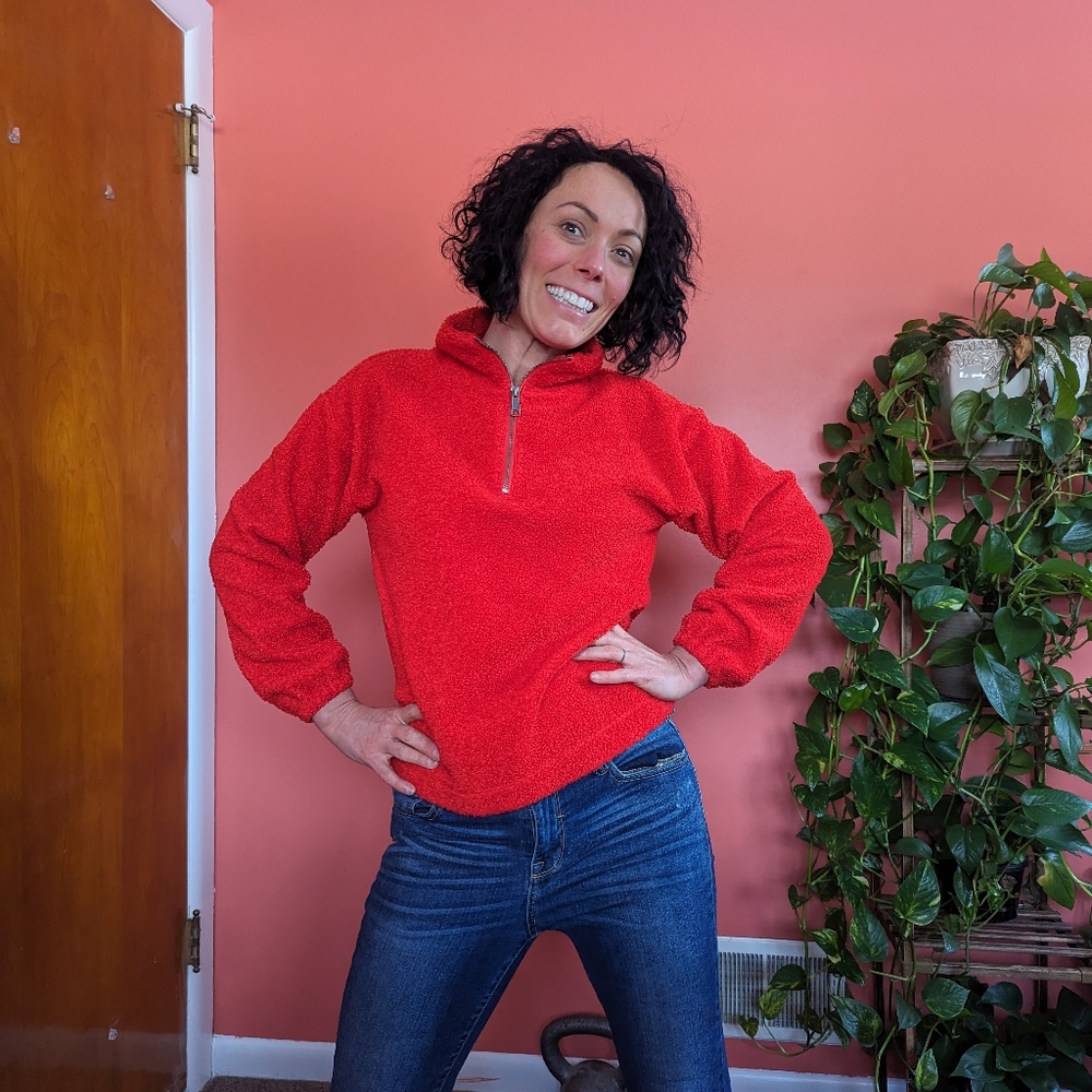 Fun bright red quarter zip fleece pullover